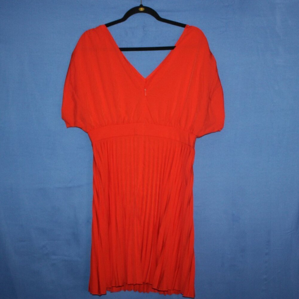 SHEIN Orange Pleated V-Neck Midi Dress M - Picture 4 of 7
